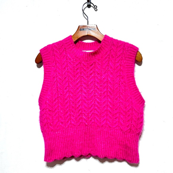 Zara Jackets & Coats Nwot Zara Fuchsia Pink Cable Knit Pull On